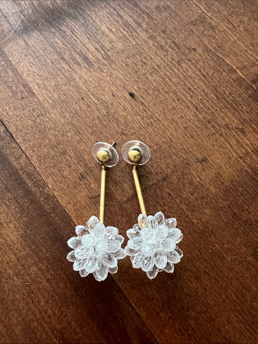 Clear Flower Drop Earrings with Gold-Tone Posts